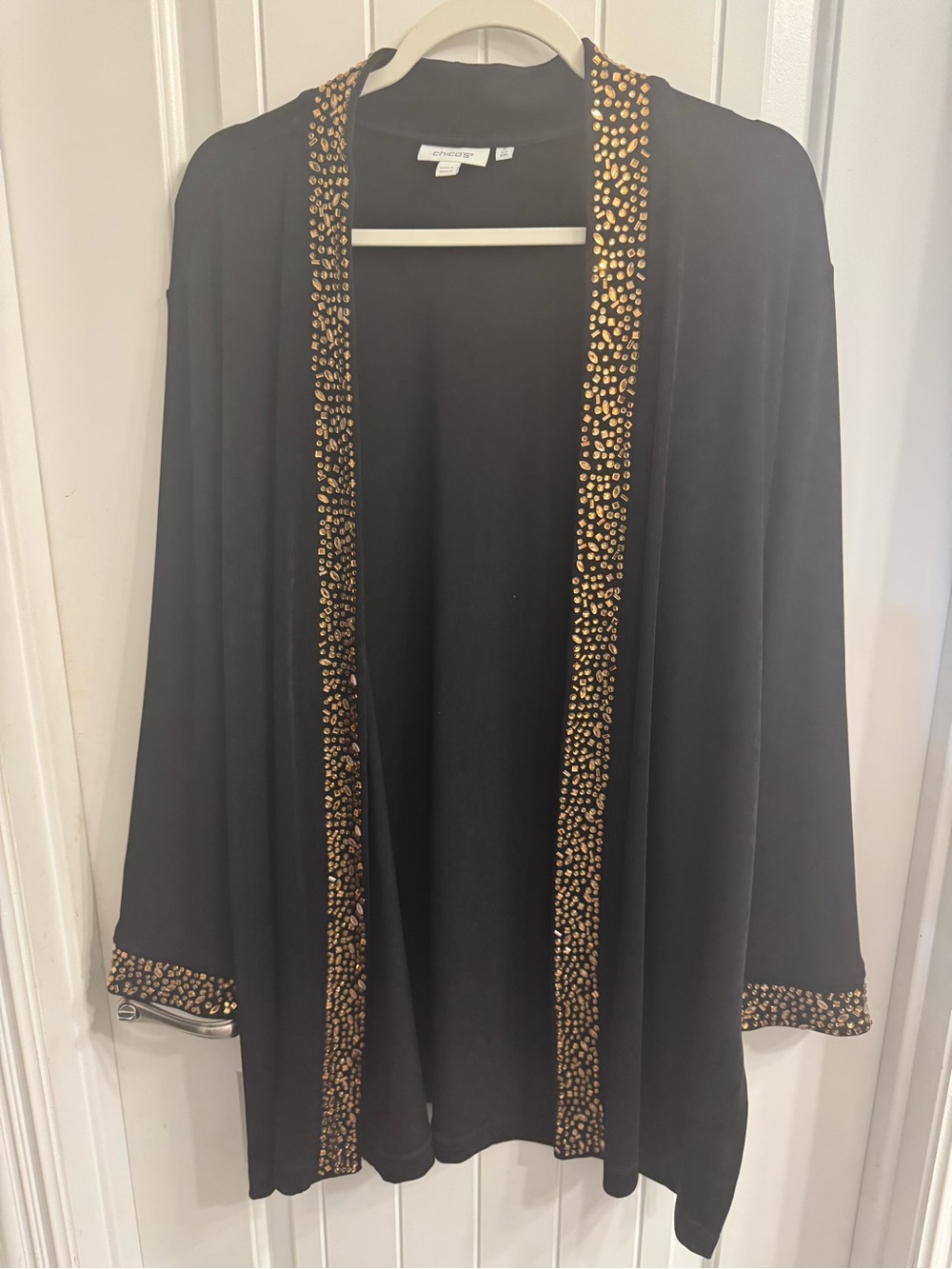 Chicos Size 4 (20/22) Black Travelers Rhinestone Cardigan